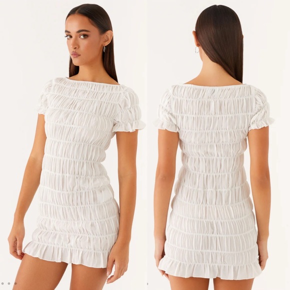 Peppermayo The Rita Ruched Mini Dress in white size - Picture 1 of 9